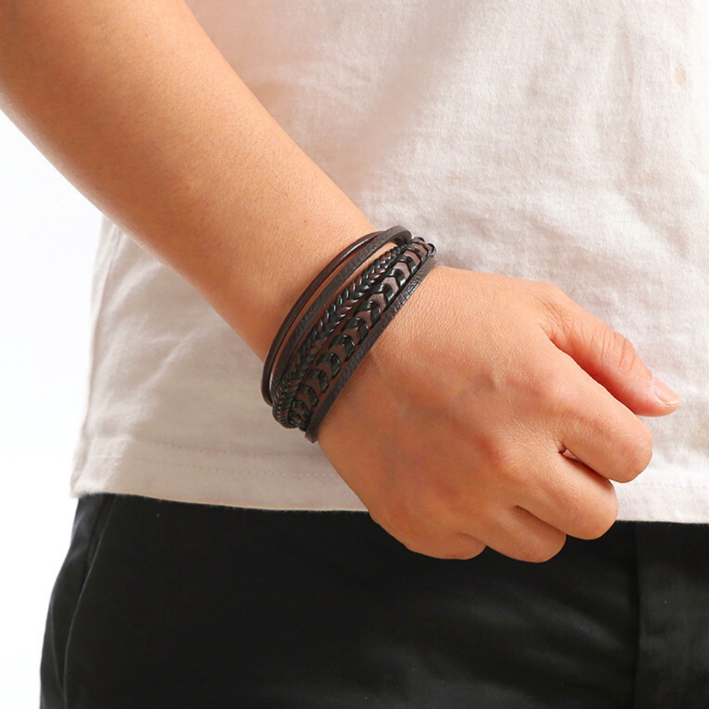 VIKING - BRACELET EN CUIR TRESSÉ