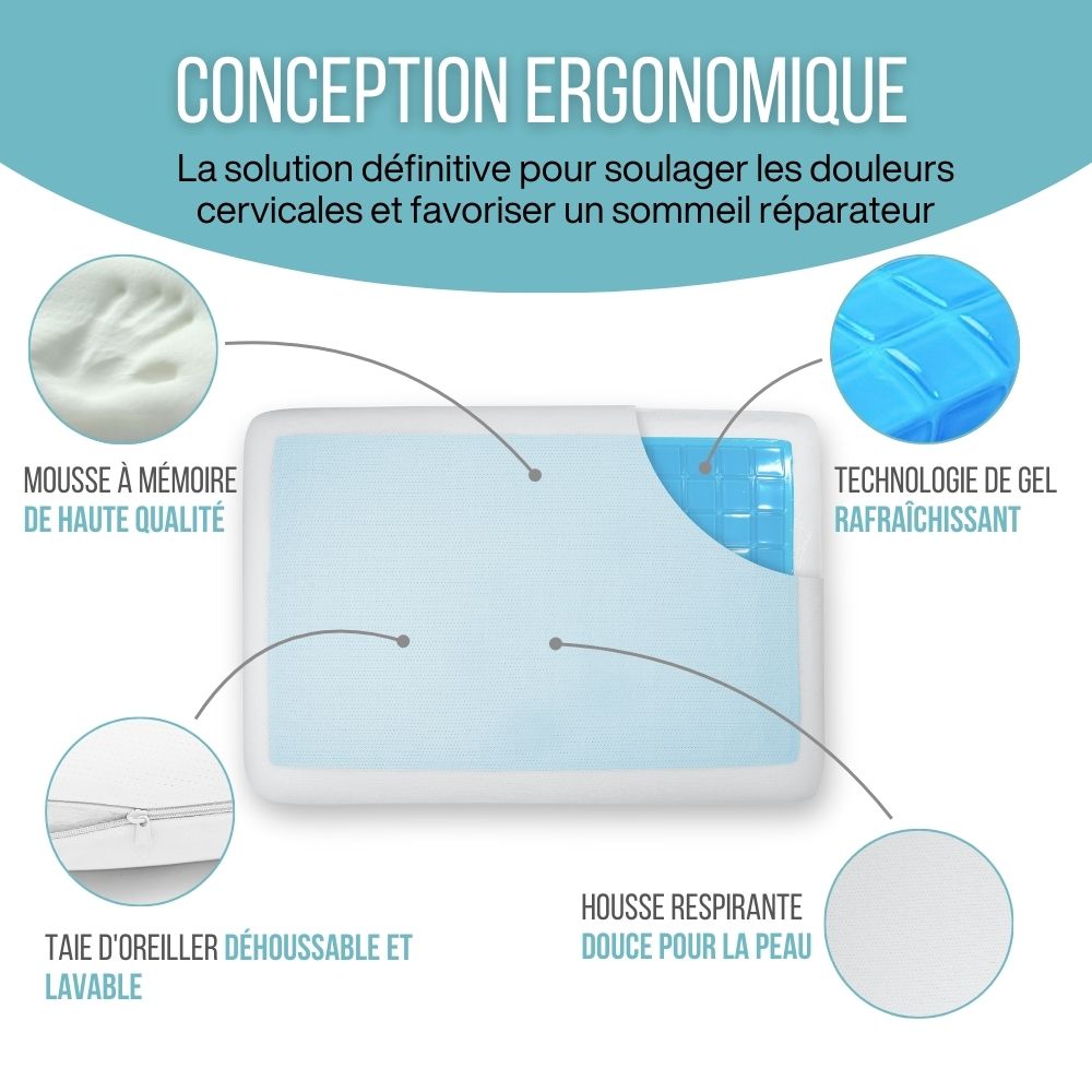 Oreiller avec gel rafraîchissant à Mémoire de Forme | CONFORT GEL