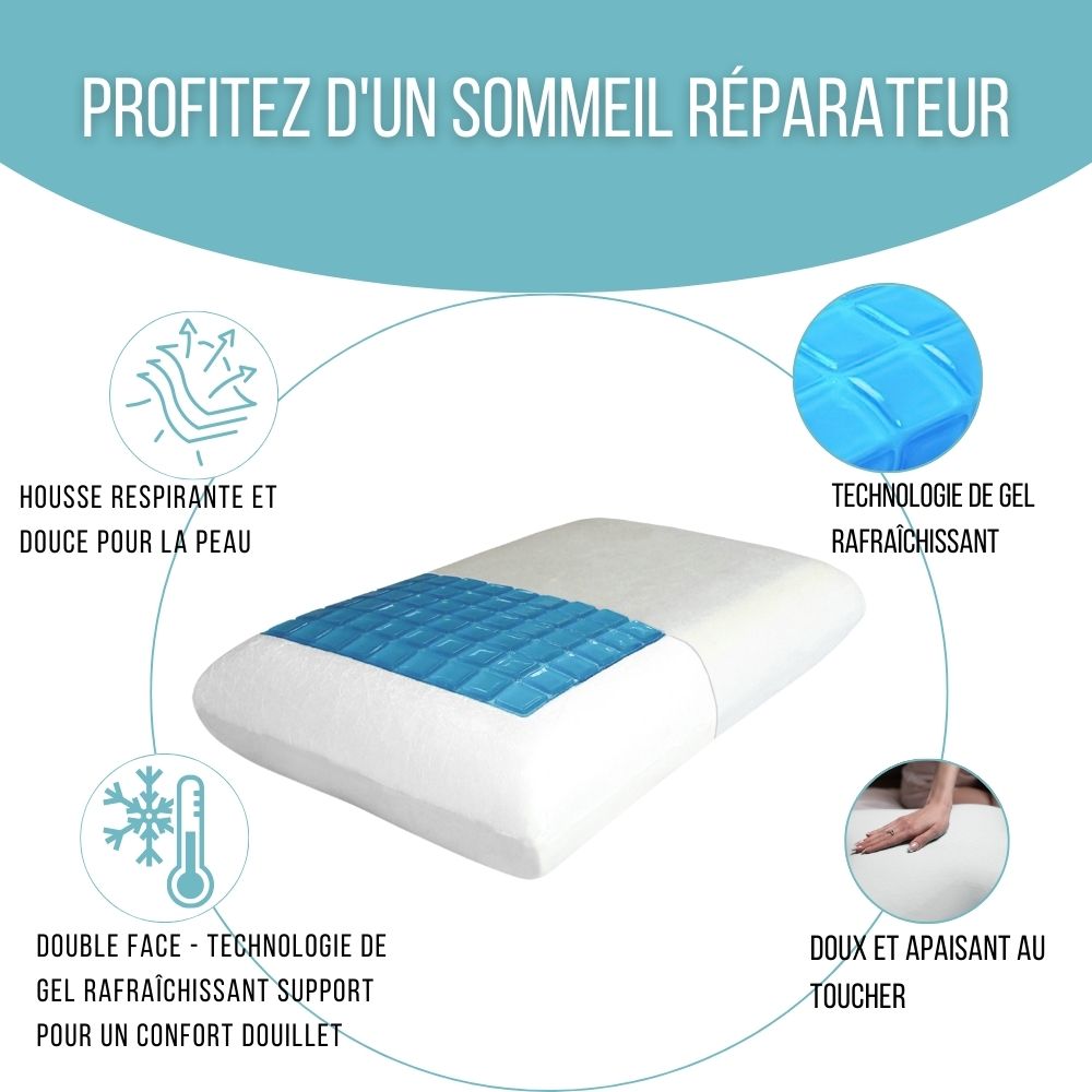 Oreiller avec gel rafraîchissant à Mémoire de Forme | CONFORT GEL