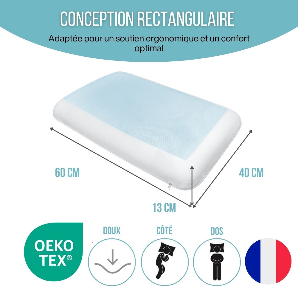 Oreiller avec gel rafraîchissant à Mémoire de Forme | CONFORT GEL
